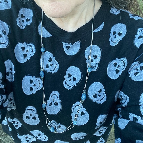 Long double strand necklace light blue beaded lantern look beads - Picture 9 of 9